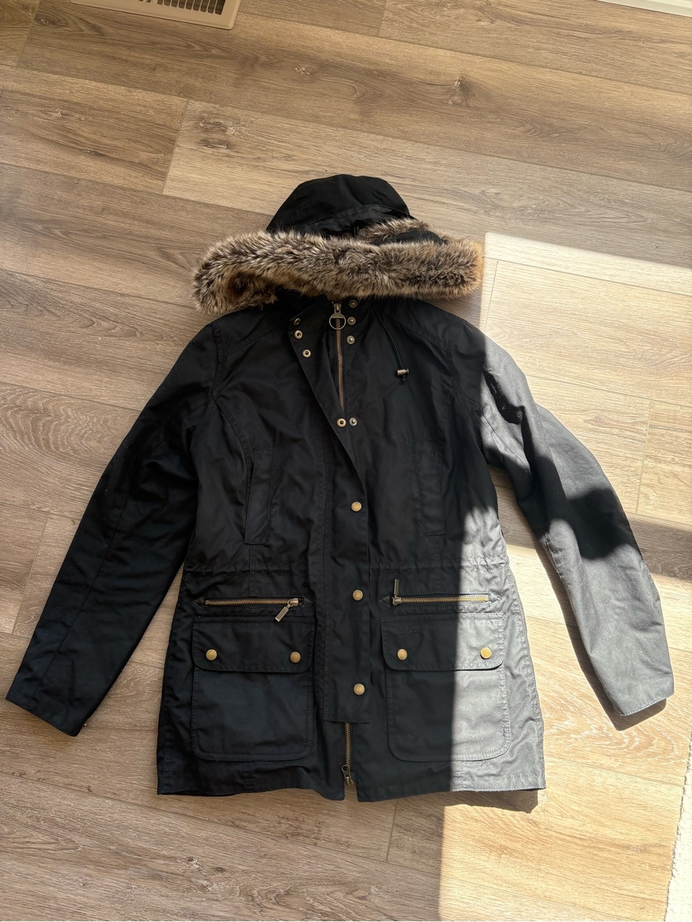 Barbour kelsall Black Hooded Parka with Faux Fur Trim - Picture 8 of 11